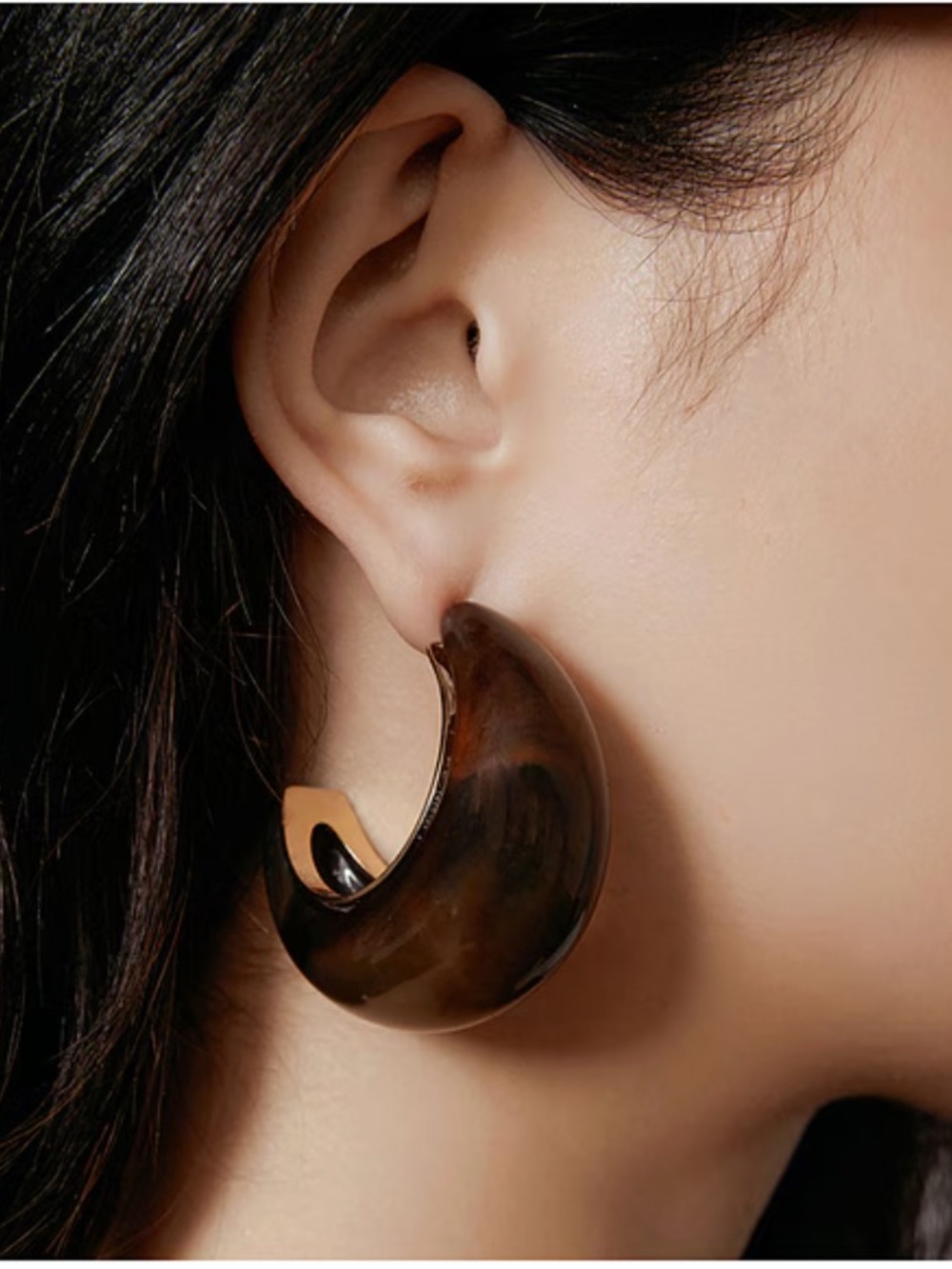 Ronny Kobo Collection Brown Resin Crescent Hoop Earrings